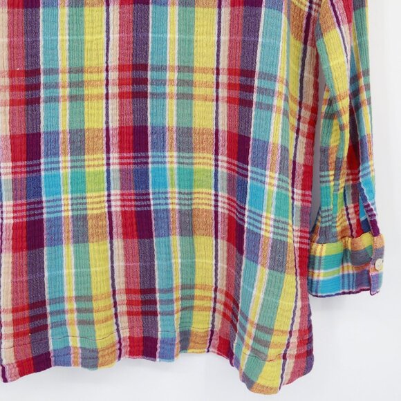 Soft Surroundings Plaid Shirt Women XL Multi Boho Eclectic Whimsical Playful Mod - Picture 13 of 16